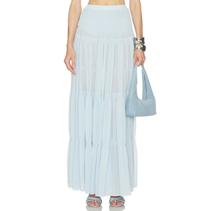 Customized New Design Tiered Pleated <b>Elastic</b> Waist Flowy Chiffon Midi <b>Skirt</b> for Women - Product Image 1