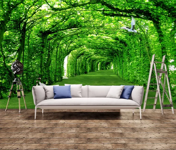 Özel 3d etkisi tasarımcı duvar kağıdı taze yeşil orman duvar kağıdı ev dekorasyon