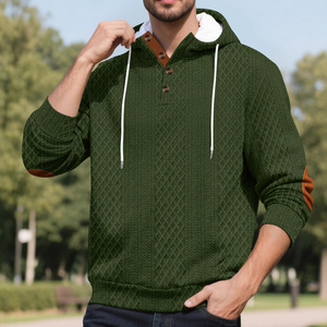 Sweat-shirt à capuche décontracté pour homme, en jacquard épais, couleur unie, avec boutons, pour les loisirs, automne-hiver - Product Image 1