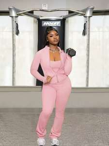 Conjunto Deportivo de 2 Piezas para Mujer, Mono Deportivo de Color Sólido con Cremallera, Traje de Gimnasio, Leggings de Yoga, Ropa Deportiva para Fitness, Ropa de Yoga para Mujer - Product Image 5