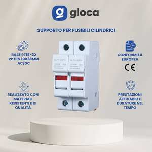 Base cilíndrica para portafusibles Gloca RT18-32 2P DIN 10x38mm AC DC - Product Image 5