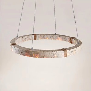 <span class=keywords><strong>Lampadario</strong></span> a Sospensione in Travertino Stile Medievale, Luci LED Circolari per Soggiorno e Sala da Pranzo, Lampadari in Pietra Gialla - Product Image 6