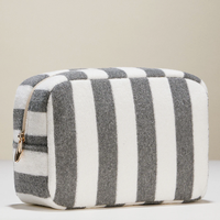 Pochette de maquillage en tissu éponge portable, fermeture éclair tendance, imperméable, rayée bleu et blanc, sac souple