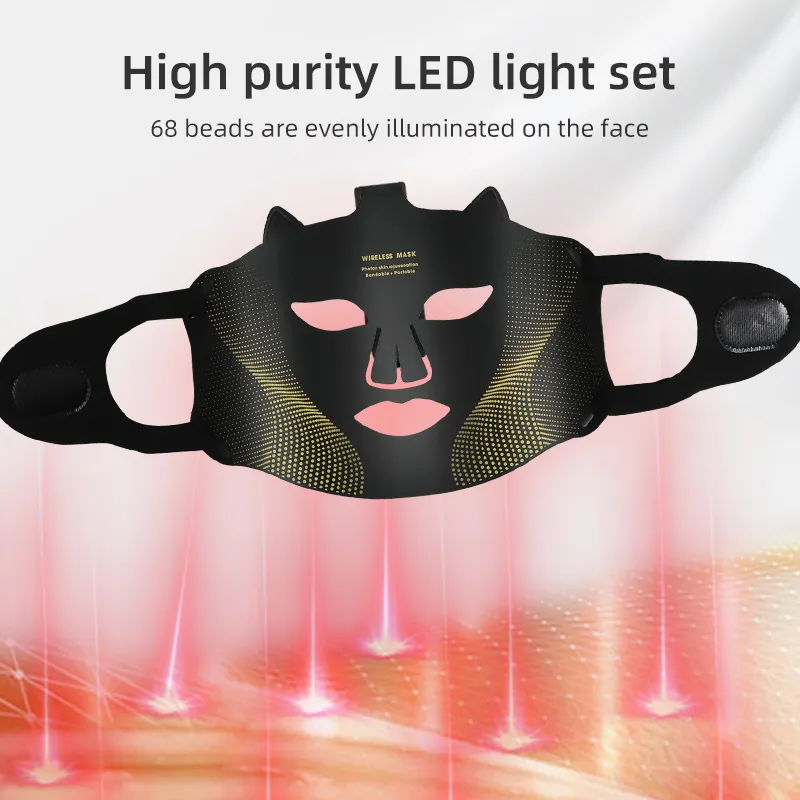 Professional Cat Ear Design Led Light Therapy Facial Mask Black Led Light Therapy Silicon Face Mask