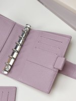 Portefeuille-classeur A7 en cuir véritable Litchi de qualité supérieure, rechargeable, avec emplacements pour cartes, pour la gestion budgétaire et l'usage quotidien