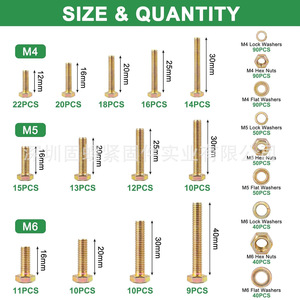 720pcs Carbon Steel Zinc Plated M4 M5 M6 Hex Bolts Nuts Washers Set Grade 8.8 For High Strength Applications - Product Image 3