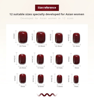 24 pièces/boîte rouge vin couleur presse sur les ongles conseils taille courte vie quotidienne ongles artificiels paillettes faux ongles