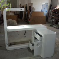 Table à ongles moderne d'angle en bois en forme de L équipement de beauté table de manucure blanche avec collecteur de poussière et lumière pour ongles