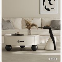 Table basse ronde moderne et créative avec tiroirs, meubles de salon, table basse en bois massif de luxe moderne