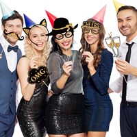 Kit d'accessoires pour photomaton d'anniversaire, fournitures amusantes et mignonnes pour fêtes de mariage et de vacances, accessoires pour selfies (Or et Noir)