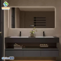 Ensemble de meuble de salle de bain et coiffeuse en bois massif de style américain Juerte moderne 2025 avec lavabo à évier en cuivre et robinet miroir