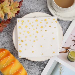 Star Printed Square Paper Napkins 250mm Gold Foil Birthday Party Tableware - Product Image 1