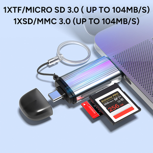 USB <span class=keywords><strong>2</strong></span> trong <span class=keywords><strong>1</strong></span> đầu đọc thẻ đầu vào Loại C và USB một <span class=keywords><strong>2</strong></span> chọn <span class=keywords><strong>1</strong></span> TF SD 3.0 104 MB/giây Hai khe cắm làm việc đồng thời nhôm nhà ở - Product Image 4