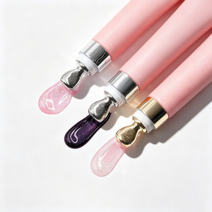 Brillo labial vegano transparente con sabor a frutas, voluminizador de labios, aceite labial con tinte de frutas, etiqueta privada, en tubo rosa con aplicador de masaje. - Product Image 3