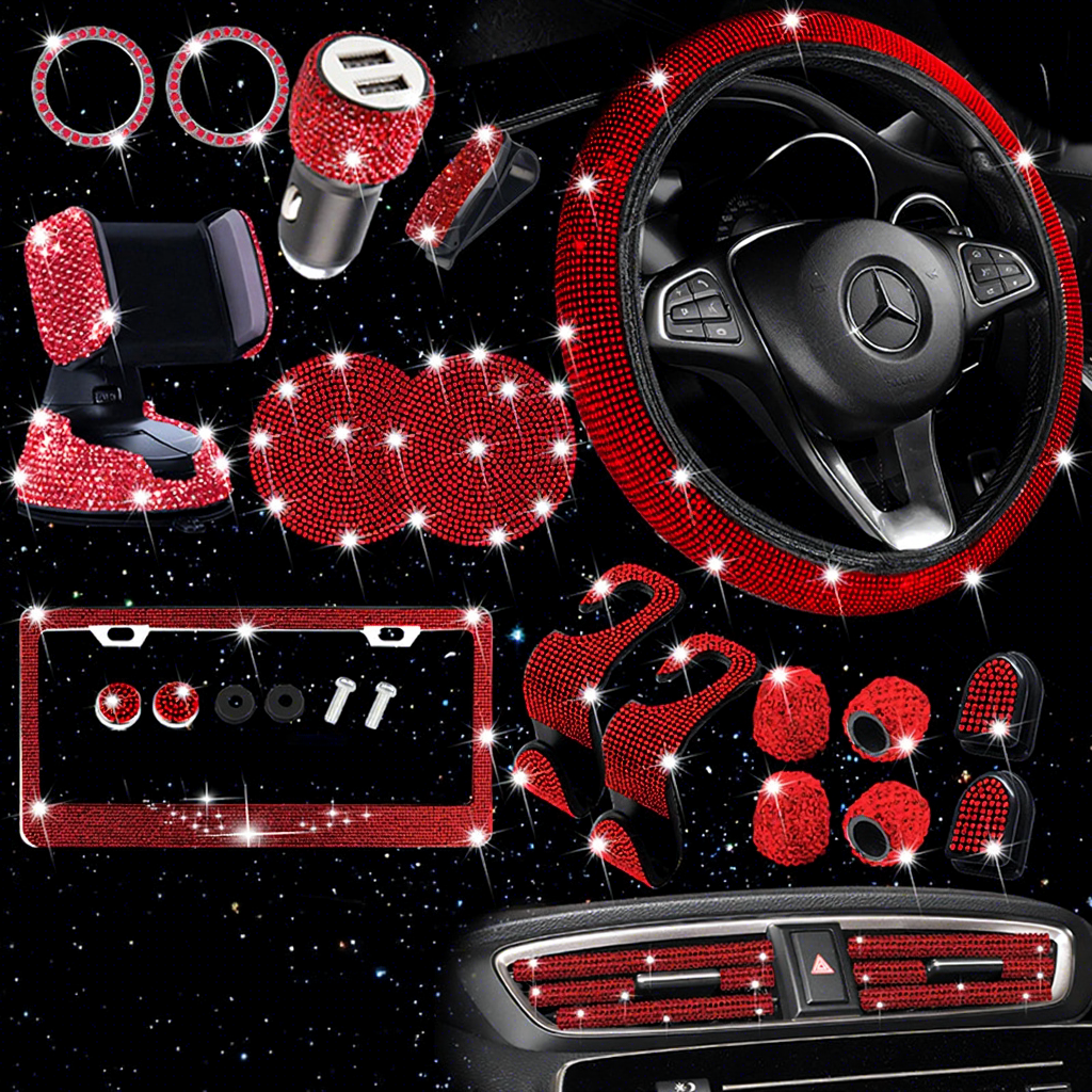 Ensemble de 27 pièces sans anneau en caoutchouc-diamant rouge