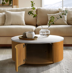 Modern <b>White</b> Marble <b>Round</b> Coffee <b>Table</b> with Storage Living Room Furniture Decorative & Eco-Friendly - Product Image 2