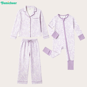 Pijamas a juego para la familia: Conjunto de dormir con solapa para mujer <span class=keywords><strong>y</strong></span> mamá, pelele sin pies con cremallera para recién <span class=keywords><strong>nacido</strong></span>, ropa de casa cómoda de primera calidad. - Product Image 3