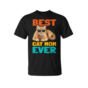 T-shirt « Meilleure maman de chat » à manches courtes, col rond, unisexe, pour adulte, impression numérique, cadeau promotionnel - Product Image 2