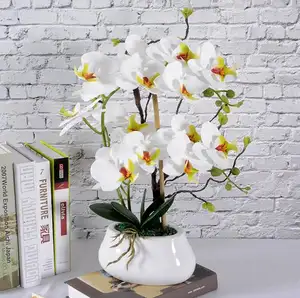 Nuovo Design di Alta qualità In Vaso Fiore Artificiale Vero Tocco di lattice Dendrobium Orchidea bonsai per la vendita