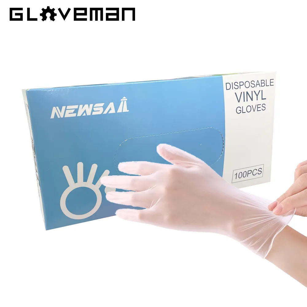 GLOVEMAN 100pcs 상자 PVC 명확한 음식 급료 장갑 가구 분말 자유로운 검사 실험실 비닐 처분할 수 있는 장갑