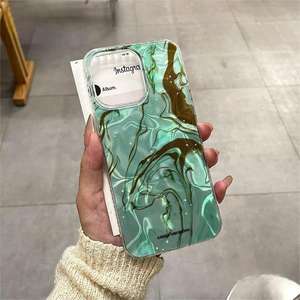 Coque de téléphone anti-chute à motif vague plissé laser vert-brun dégradé, compatible avec l'iPhone 16 Pro Max - Product Image 5