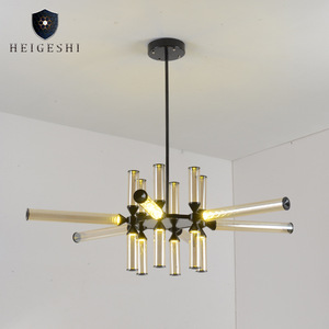 Heigeshi Modern Glass Chandelier Led Pendant <b>Light</b> Black Multi Head For Living Room Bedroom Study - Product Image 1