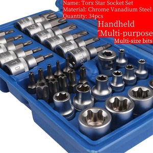 2026 Jeu de 34 embouts et douilles E-Torx, embouts de sécurité E-Torx mâles et femelles, entraînement 1/4" et 3/8", <span class=keywords><strong>outil</strong></span> manuel pour réparation automobile - Product Image 2