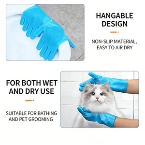 Gants de <span class=keywords><strong>bain</strong></span> pour animaux de compagnie en silicone de qualité supérieure avec poils doux pour un toilettage et un <span class=keywords><strong>bain</strong></span> délicats des chiens, des chats et autres animaux domestiques à la maison - Product Image 2