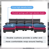Sofá en Forma de U de Terciopelo Gris Europeo, 6 Plazas, Juego de Sofás Tapizados con Chaise Longue para Sala de Estar u Oficina