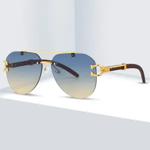 New ý Thiết kế Leopard không có Vành kính mát Pilot Shades gỗ Sun Glasses oval phụ nữ Eyewear men kính nhà sản xuất