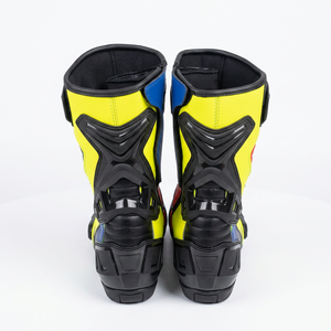 Botas de moto de carreras de media caña de cuero genuino con colores mixtos y cierre de cremallera para hombre y mujer - Product Image 3
