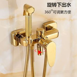 Gold <b>Shower</b> Set All Brass Rain Spray Rectangle Portable Bathroom Faucet With Vacuum Coating Corrosion Prevention - Product Image 2