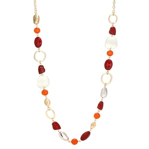 Collana Geometrica da Donna Bohemien con Perle di Agata Rossa Arancione Naturale, Placcata Oro in Lega, Regalo, Bestseller, Vendita all'Ingrosso - Product Image 1