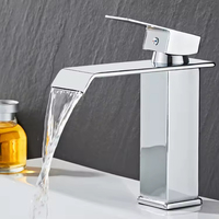 Robinet de lavabo cascade en acier inoxydable à poignée unique avec capteur tactile, montage sur plan, mélangeur eau chaude/froide, noir de luxe