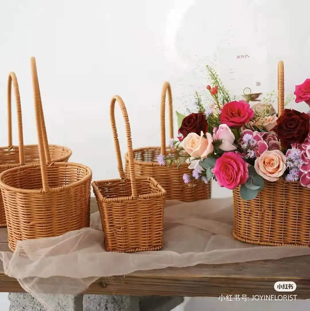 Contenedor de almacenamiento, regalos de mimbre para bodas, juego de cestas colgantes, fruta, flor, ratán, almacenamiento de regalo, cestas de Bambú