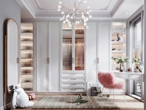 Best Seller Modern Minimalist Light Beige 3-Zone <strong>Wardrobe</strong> Hanging Drawers <strong>Shoe</strong> <strong>Storage</strong> With Metal Handles - Product Image 5