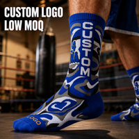 Chaussettes de sport personnalisées en tricot pour hommes et femmes, usine OEM ODM, chaussettes bleues avec motif abstrait, LOGO PERSONNALISÉ, faible MOQ