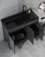 Lavabo en céramique intégré au design moderne, lavabo noir pour l'extérieur, meuble pour hôtel, balcon, planche à laver, salle de bains