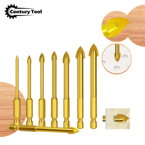 Lot de 7 forets à verre à tige hexagonale de 1/4 po, revêtement titane, pour <span class=keywords><strong>carrelage</strong></span> et béton, pointe plate, OEM - Product Image 1