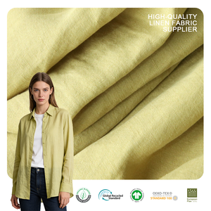 ผ้าลายทางผสมลินิน 60% คอตตอน 40% ผ้าสำหรับเสื้อคุณภาพสูง ผ้าฝ้ายผสมลินินย้อมเส้นด้าย ผ้าลายทางย้อมเส้นด้าย ได้รับการรับรอง GSR GOTS - Product Image 1