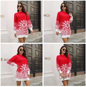 PASUXI haute qualité livraison rapide fête <span class=keywords><strong>de</strong></span> noël dames élégantes flocon <span class=keywords><strong>de</strong></span> neige lanterne manches jupe <span class=keywords><strong>robe</strong></span> <span class=keywords><strong>pull</strong></span> ample - Product Image 2