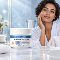Crème Visage au Collagène et Rétinol 50g, Pot avec Couvercle Blanc et Bande Bleue, Boîte Personnalisée avec Logo Imprimé, Présentation de Vente au Détail, Échantillon Disponible