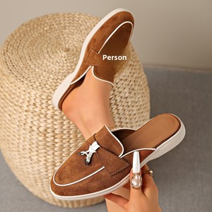 Cross-border Large-size Closed-toe Suede Tassel <b>Women</b> 26 Spring New Arrival Thick-soled Color-block Design European Mule - Product Image 3
