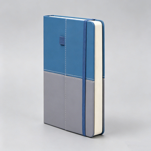 Blue & Grey Two-Tone Hardcover <b>Notebook</b>, PU Leather Journal with Elastic Band & Pen Loop for Office & School - Product Image 2
