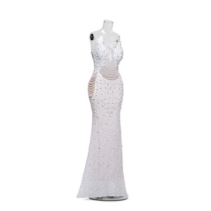 <span class=keywords><strong>Vestido</strong></span> de <span class=keywords><strong>sirena</strong></span> con cuentas de perlas blancas, inspirado en el estilo Art Deco, sin tirantes, con aberturas de malla, para alfombra roja y gala. - Product Image 4