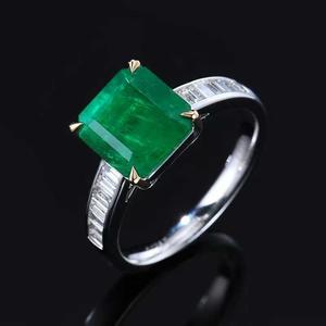 Bague solitaire en émeraude verte naturelle, or 18 carats, 14 diamants d'appoint, 0,388 ct, bijoux de fiançailles lumineux transparents - Product Image 3