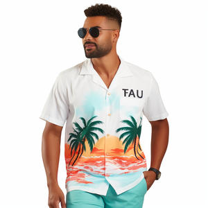 カスタマイズ可能ハワイアンシャツシングルブレストクロージャートロピカルプリント半袖ビーチパーティー用抗しわ夏卸売 - Product Image 1