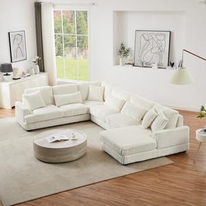 Modular Oversized U-shaped Sectional <b>Sofa</b> Set with Chaise Lounge and <b>Sofa</b> <b>Bed</b> Modern Design Corduroy Upholstery - Product Image 1