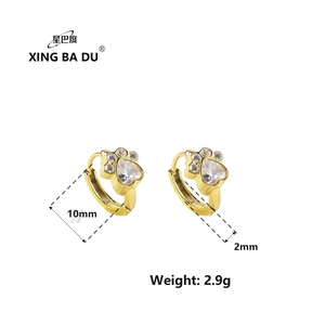 Boucles d'oreilles créoles en acier inoxydable plaqué or 18 carats avec zircon, motif patte de chat mignon, bijoux fins tendance, cadeau pour femme, vente chaude INS - Product Image 6
