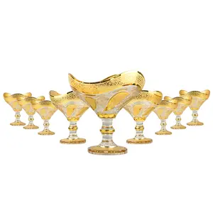 9 Pieces Wholesale Tableware Relief Light Luxury High-Grade Ins Ornaments Middle East Gold-Plated Crystal Glass Fruit Plate